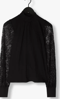 zwarte jansen amsterdam blouses v107 top with lace sleeves and turtle neck