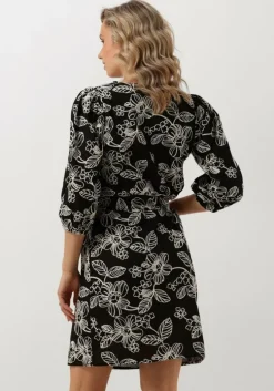 zwarte jansen amsterdam midi jurk wge517 embroidered dress 3/4 sleeve v-neck