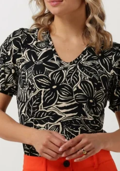 zwarte jansen amsterdam top vfb179 printed top short sleeve v-neck