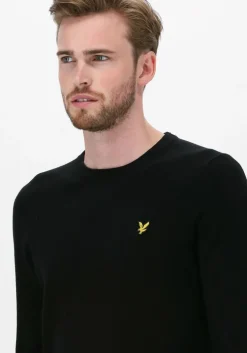 zwarte lyle & scott trui crew neck cotton merino jumper