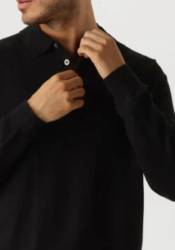zwarte lyle & scott trui cotton merino long sleeve knitted polo