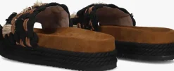 zwarte mou slippers monoband rope sandal fringes