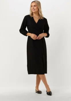 zwarte msch copenhagen midi jurk mschjovene ginia 3/4 wrap dress