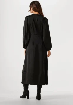 zwarte neo noir midi jurk isobel heavy sateen dress