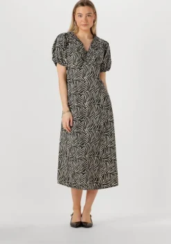 zwarte neo noir midi jurk illana zebra dress