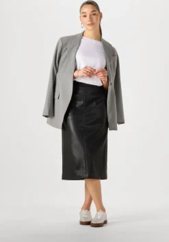 zwarte neo noir midirok netti faux leather skirt