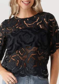 zwarte neo noir top trisha big lace blouse