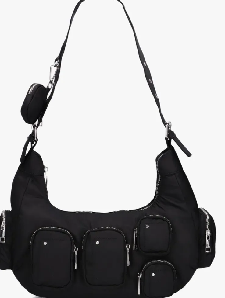 zwarte núnoo schoudertas sally pocket recycled nylon