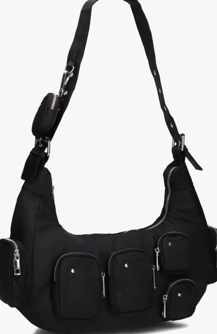 zwarte núnoo schoudertas sally pocket recycled nylon