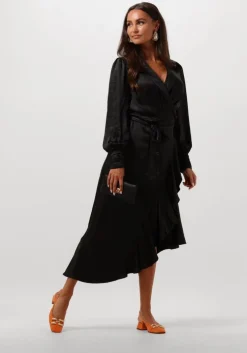 zwarte notre-v midi jurk nv-dorissa satin dress