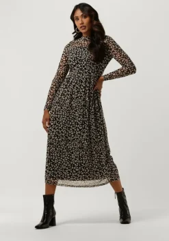 zwarte object midi jurk mariann l/s dress