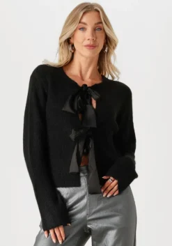 zwarte object vest objparvi sateen bow knit cardigan