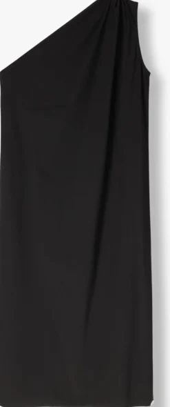 zwarte penn & ink midi jurk dress one shoulder