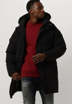 zwarte purewhite jack long padded jacket with pockets