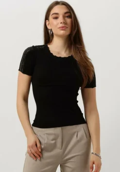 zwarte rosemunde t-shirt benita silk t-shirt w/ lace