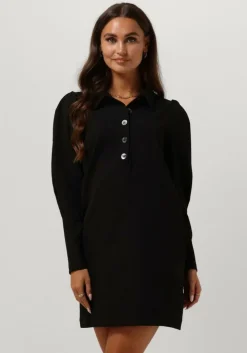 zwarte ruby tuesday mini jurk rozzyn collar dress with placket and sleeve detail