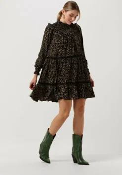 zwarte scotch & soda mini jurk smocked and tiered long sleeved dress