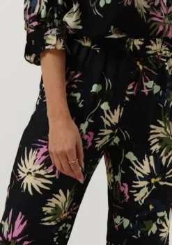 zwarte scotch & soda wijde broek gia - mid rise wide leg printed silky trousers