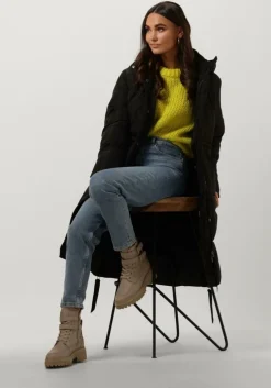 zwarte second female gewatteerde jas buff coat