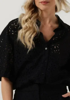 zwarte selected femme blouses slfkarola 2/4 oversize lace shirt