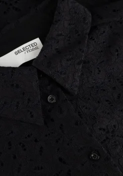 zwarte selected femme blouses slfkarola 2/4 oversize lace shirt