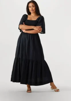 zwarte selected femme maxi jurk slfdora ss ankle dress