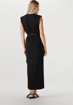 zwarte selected femme maxi jurk slfhalley sl shoulderpad ankle