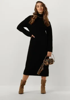 zwarte selected femme midi jurk slfmaline ls knit dresshigh neck