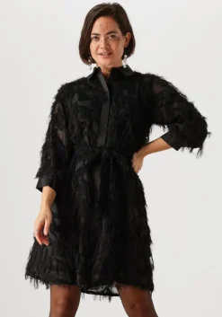 zwarte selected femme mini jurk slfmyline 3/4 short fluffy shirt