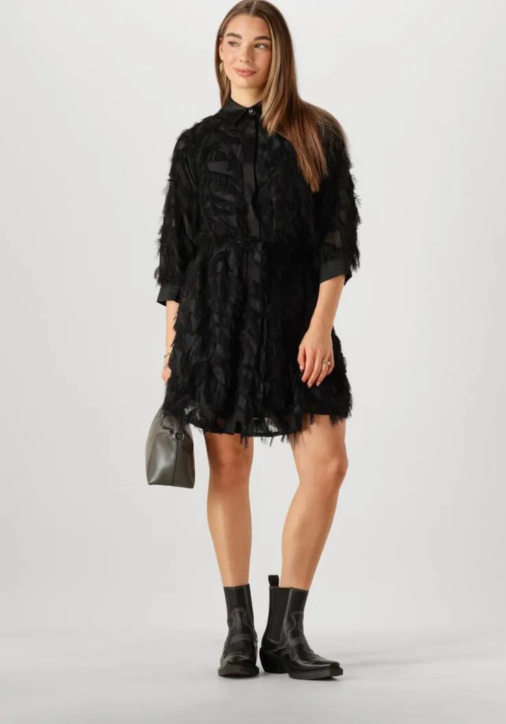 zwarte selected femme mini jurk slfmyline 3/4 short fluffy shirt