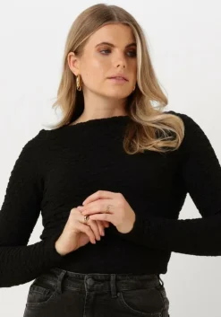 zwarte selected femme tops & t-shirts slfsimi ls o-neck top