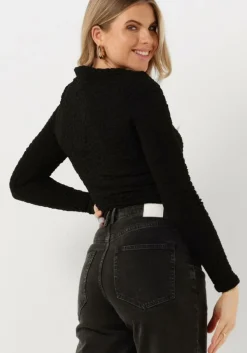 zwarte selected femme tops & t-shirts slfsimi ls o-neck top