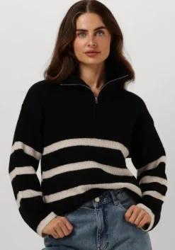 zwarte selected femme trui slfmaline ls knit half zip