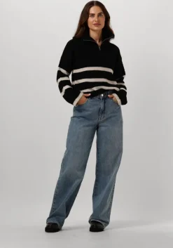 zwarte selected femme trui slfmaline ls knit half zip