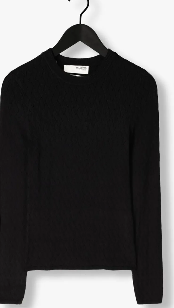 zwarte selected femme trui slfcabala ls knit o-neck