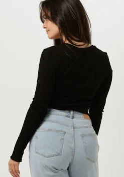 zwarte selected femme t-shirt anna ls crew neck tee