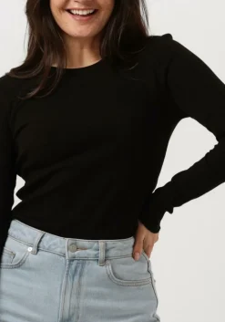 zwarte selected femme t-shirt anna ls crew neck tee