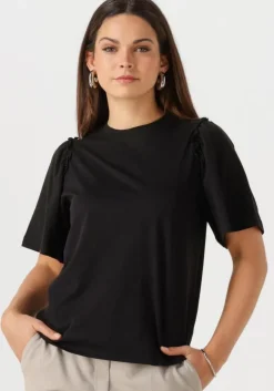 zwarte selected femme t-shirt slfpenelope 2/4 ruffle tee
