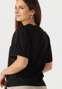 zwarte selected femme t-shirt slfpenelope 2/4 ruffle tee