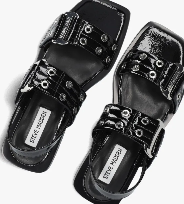 zwarte steve madden platte sandalen saria-e