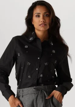 zwarte summum blouses blouse crispy poplin diamants