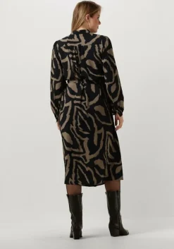 zwarte summum midi jurk dress abstract leaves