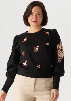 zwarte summum trui puff sleeve embellished sweater