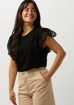 zwarte summum t-shirt jersey top tee with lace