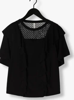 zwarte summum t-shirt short sleeve ruffle top crepe jersey