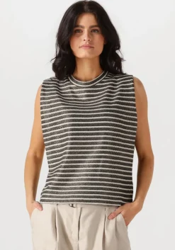zwarte summum t-shirt sleeveless top knitted stripe coated