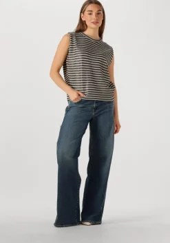 zwarte summum t-shirt sleeveless top knitted stripe coated