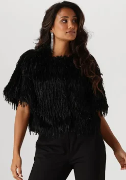 zwarte summum vest shortsleeve jacket faux feather fur