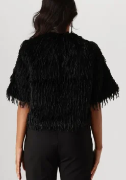 zwarte summum vest shortsleeve jacket faux feather fur