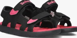 zwarte timberland platte sandalen perkins row 2-strap